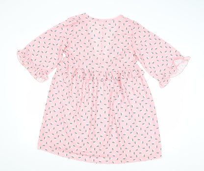 I SAW IT FIRST Womens Pink Floral Polyester A-Line Size 10 V-Neck Pullover