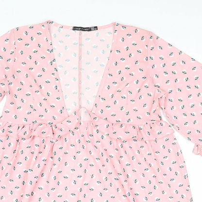 I SAW IT FIRST Womens Pink Floral Polyester A-Line Size 10 V-Neck Pullover
