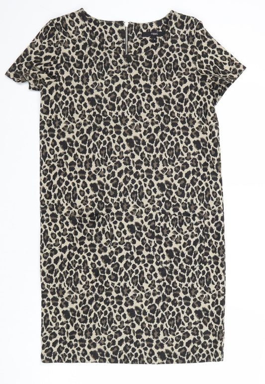 NEXT Womens Brown Animal Print Polyester A-Line Size 10 Round Neck Zip - Leopard Pattern