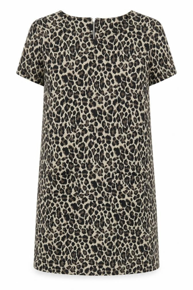 NEXT Womens Brown Animal Print Polyester A-Line Size 10 Round Neck Zip - Leopard Pattern