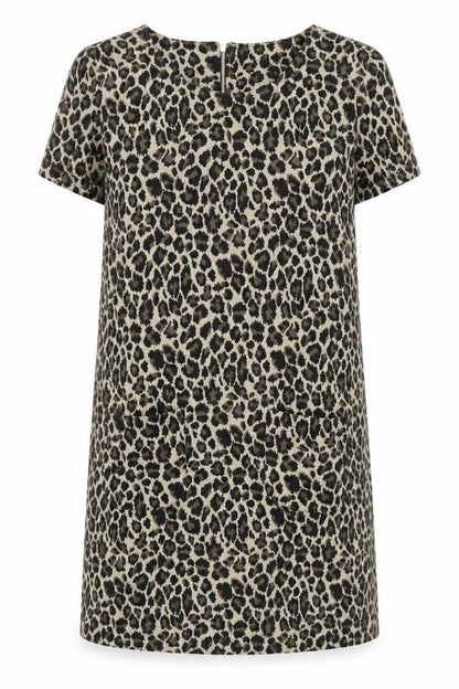 NEXT Womens Brown Animal Print Polyester A-Line Size 10 Round Neck Zip - Leopard Pattern