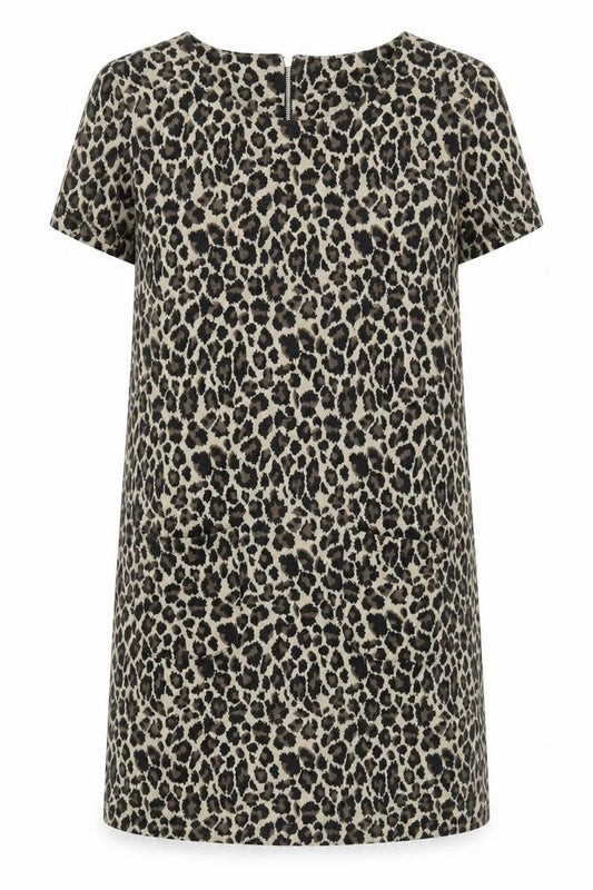 NEXT Womens Brown Animal Print Polyester A-Line Size 10 Round Neck Zip - Leopard Pattern