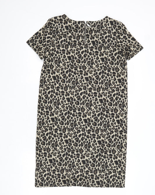 NEXT Womens Brown Animal Print Polyester A-Line Size 10 Round Neck Zip - Leopard Pattern