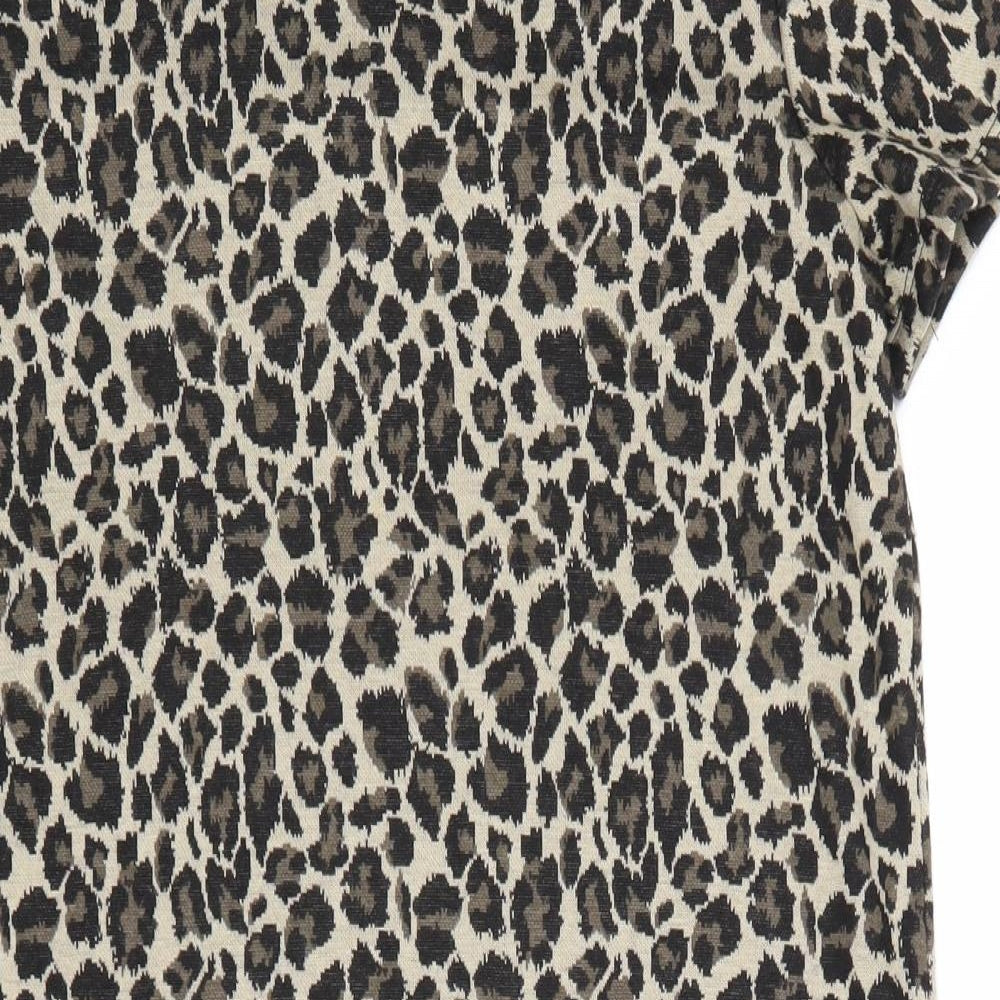 NEXT Womens Brown Animal Print Polyester A-Line Size 10 Round Neck Zip - Leopard Pattern