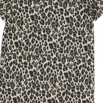 NEXT Womens Brown Animal Print Polyester A-Line Size 10 Round Neck Zip - Leopard Pattern