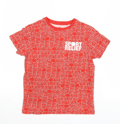 Sport Relief Boys Red Geometric Cotton Pullover T-Shirt Size 9-10 Years Crew Neck Pullover
