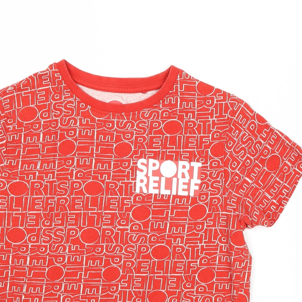 Sport Relief Boys Red Geometric Cotton Pullover T-Shirt Size 9-10 Years Crew Neck Pullover