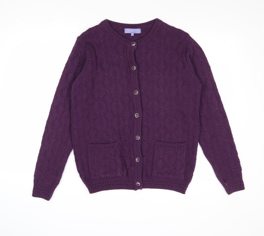 Autonomy Womens Purple Round Neck Polyester Cardigan Jumper Size S