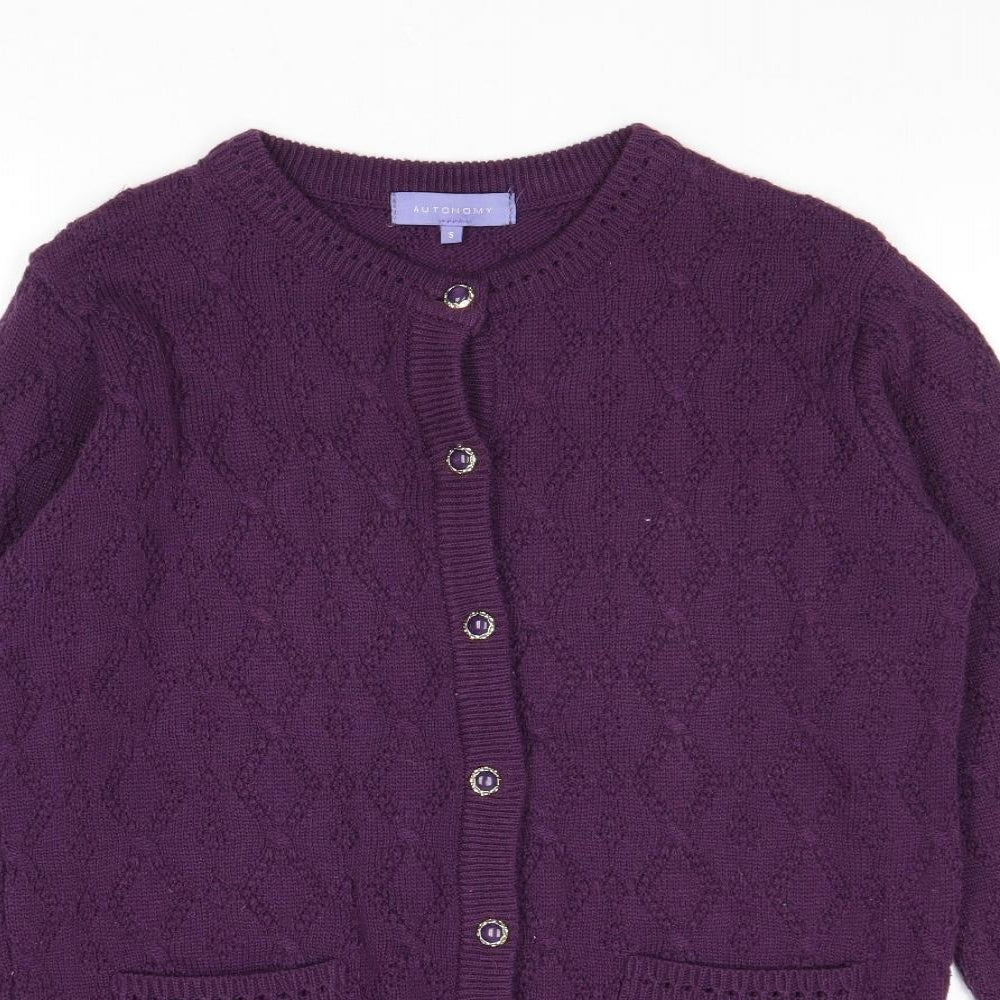 Autonomy Womens Purple Round Neck Polyester Cardigan Jumper Size S