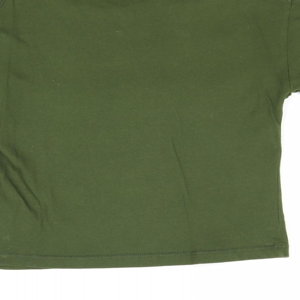 M&Co Girls Green Cotton Basic T-Shirt Size 11-12 Years Round Neck Pullover - Paris, New York, Cold Shoulder