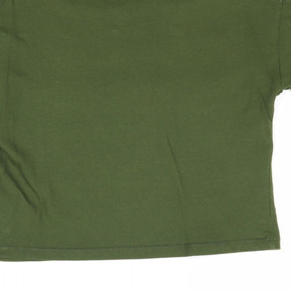 M&Co Girls Green Cotton Basic T-Shirt Size 11-12 Years Round Neck Pullover - Paris, New York, Cold Shoulder