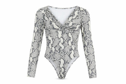 H&M Womens Grey Animal Print Polyester Bodysuit One-Piece Size S Snap - Snake Print