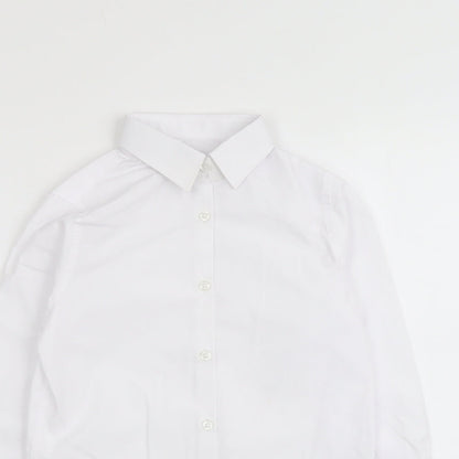 Marks and Spencer Boys White Polyester Basic Button-Up Size 8-9 Years Collared Button