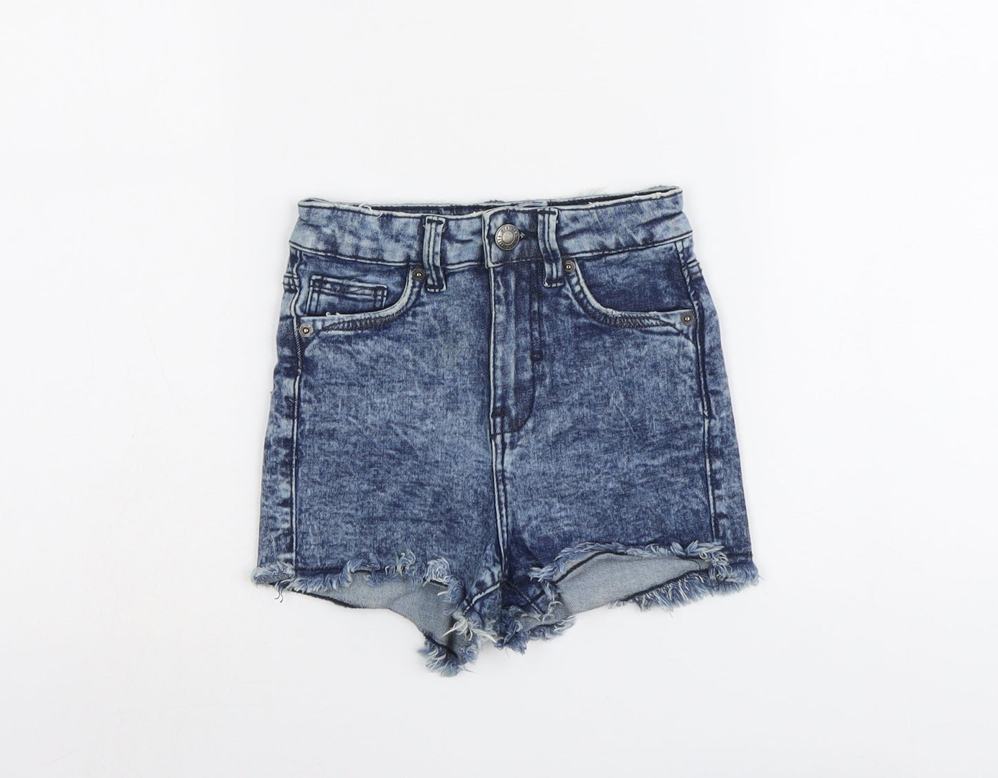 Bershka Womens Blue Cotton Boyfriend Shorts Size 4 L3 in Regular Button