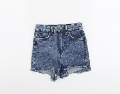 Bershka Womens Blue Cotton Boyfriend Shorts Size 4 L3 in Regular Button