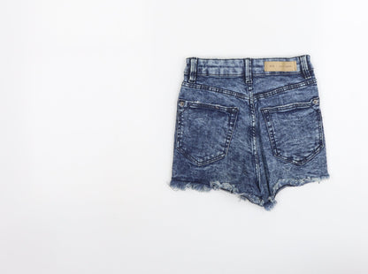 Bershka Womens Blue Cotton Boyfriend Shorts Size 4 L3 in Regular Button