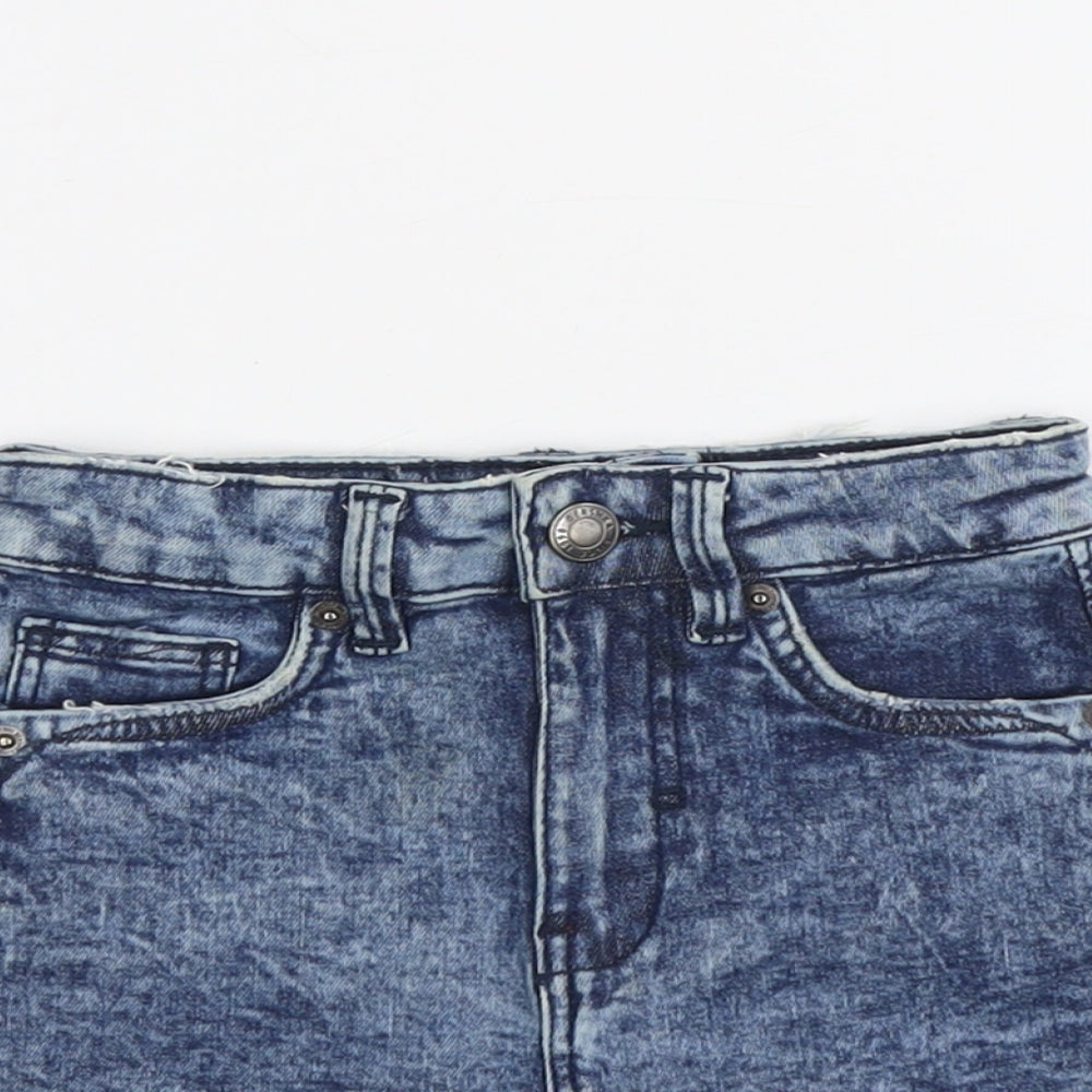 Bershka Womens Blue Cotton Boyfriend Shorts Size 4 L3 in Regular Button