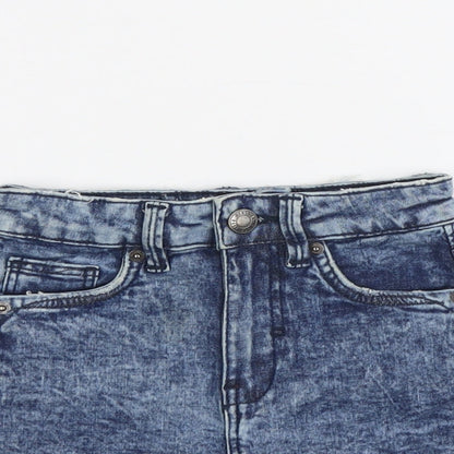 Bershka Womens Blue Cotton Boyfriend Shorts Size 4 L3 in Regular Button