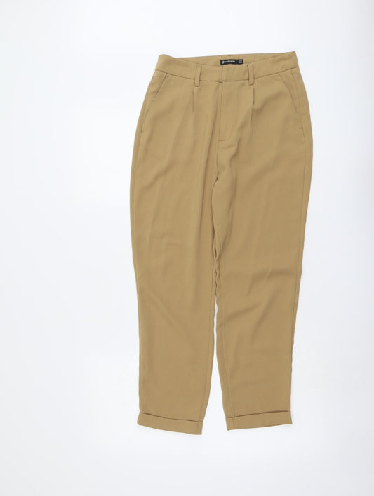 Stradivarius Womens Beige Polyester Trousers Size 8 L25 in Regular Button