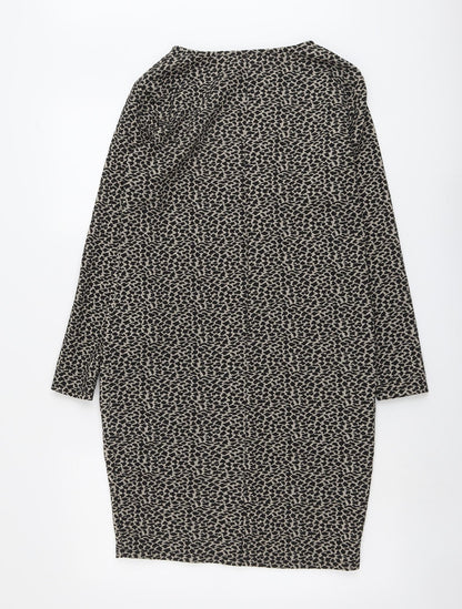 Principles Womens Beige Animal Print Polyester Jumper Dress Size 10 Round Neck Pullover - Leopard Pattern