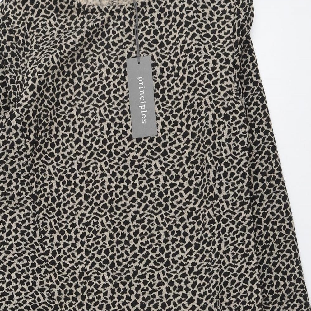 Principles Womens Beige Animal Print Polyester Jumper Dress Size 10 Round Neck Pullover - Leopard Pattern