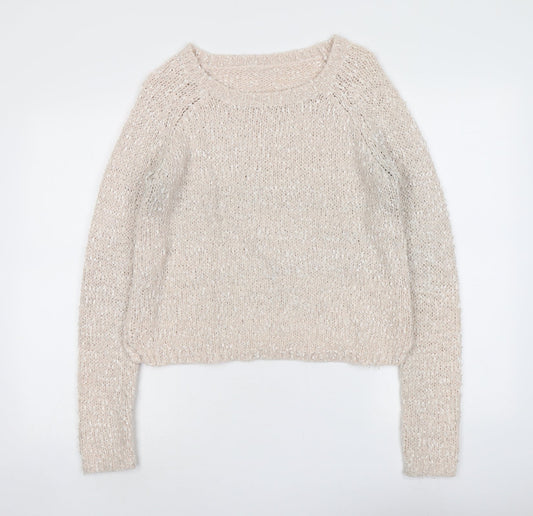 H&M Womens Pink Round Neck Acrylic Pullover Jumper Size 10