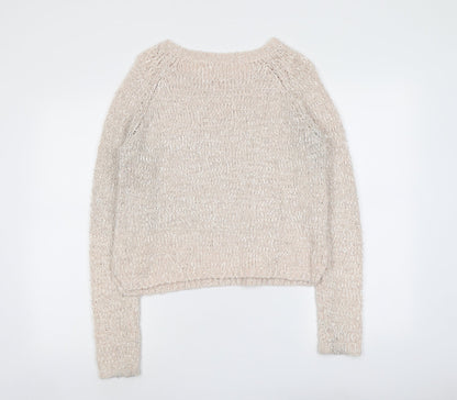 H&M Womens Pink Round Neck Acrylic Pullover Jumper Size 10