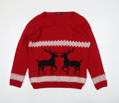 Womens UK Size M Pura Moda Red Pullover Jumper