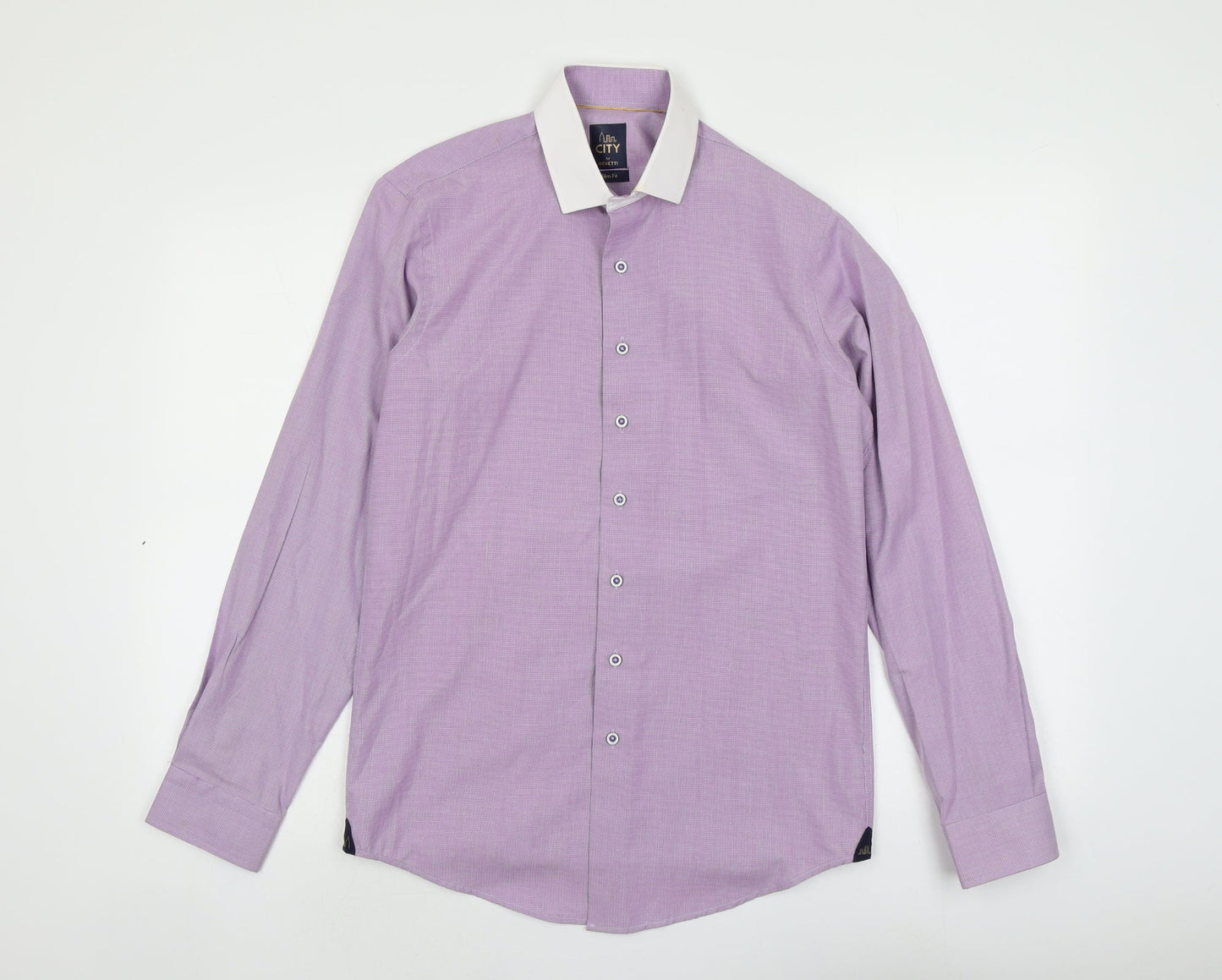 Mens UK Size 15 Benetti Purple  Button-Up Long Sleeve Casual Shirt