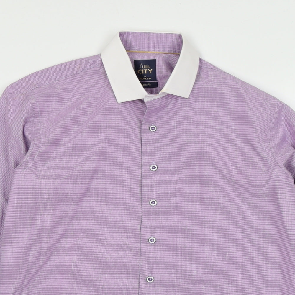 Mens UK Size 15 Benetti Purple  Button-Up Long Sleeve Casual Shirt
