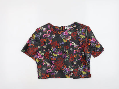 Glamorous Womens Black Geometric Polyester Basic T-Shirt Size S Round Neck