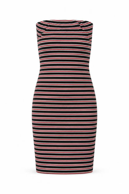 PRETTYLITTLETHING Womens Multicoloured Striped Polyester Tank Dress Size 8 Off the Shoulder Pullover