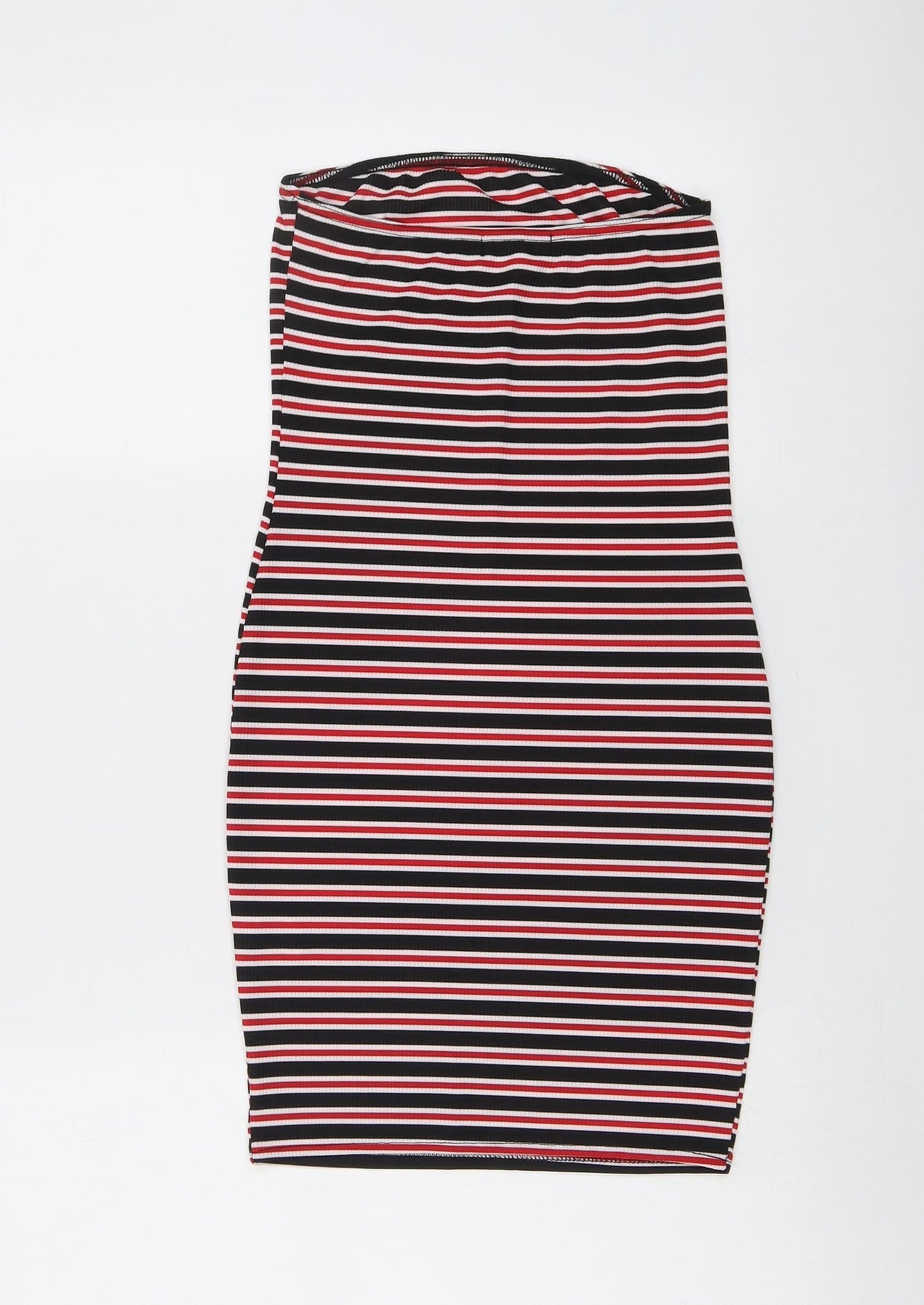 PRETTYLITTLETHING Womens Multicoloured Striped Polyester Tank Dress Size 8 Off the Shoulder Pullover