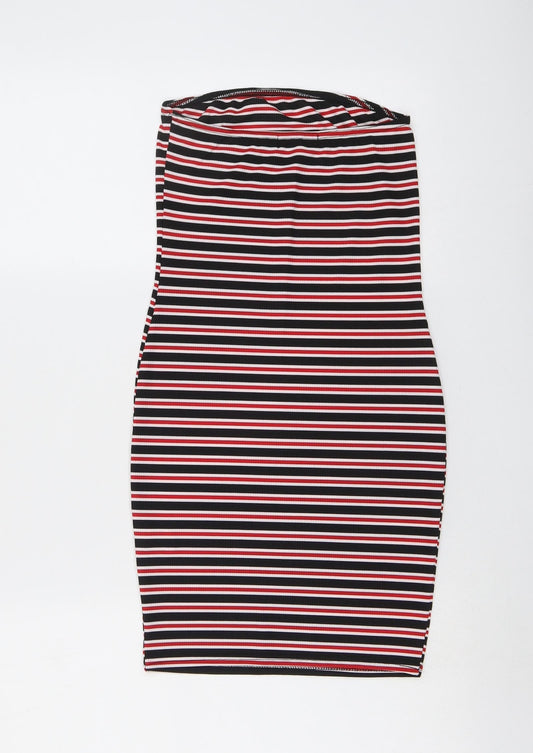 PRETTYLITTLETHING Womens Multicoloured Striped Polyester Tank Dress Size 8 Off the Shoulder Pullover