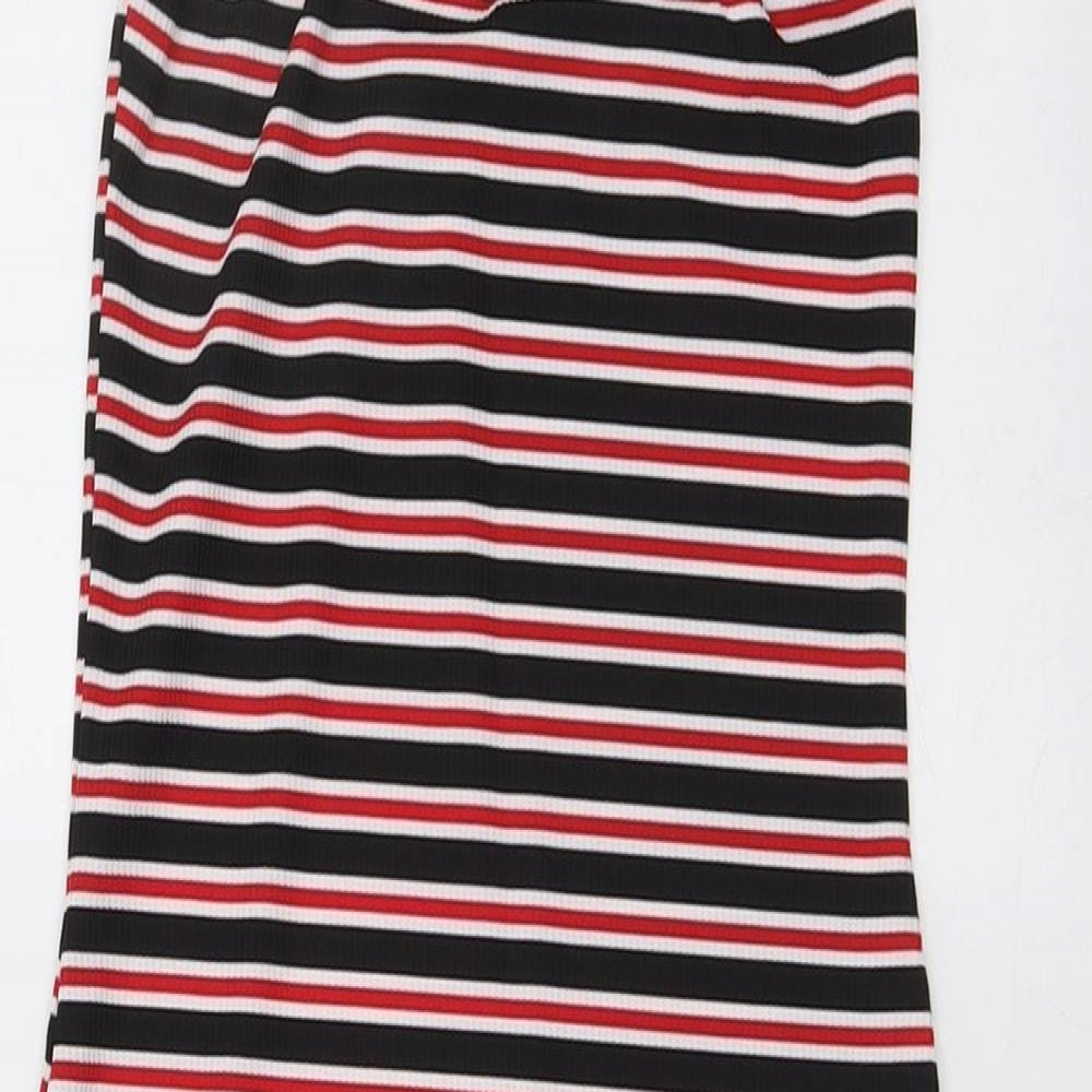 PRETTYLITTLETHING Womens Multicoloured Striped Polyester Tank Dress Size 8 Off the Shoulder Pullover