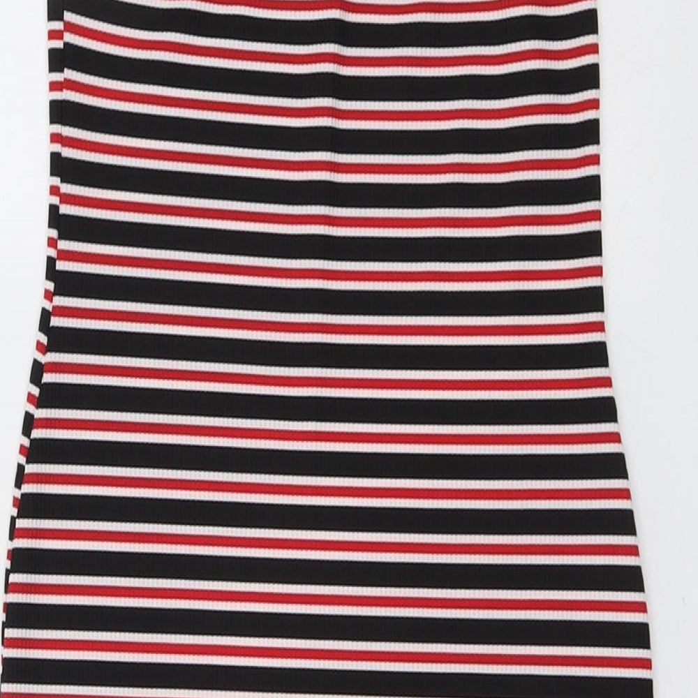 PRETTYLITTLETHING Womens Multicoloured Striped Polyester Tank Dress Size 8 Off the Shoulder Pullover