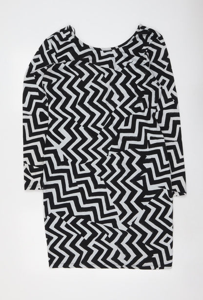 H&M Womens Black Geometric Polyester A-Line Size L Round Neck Pullover