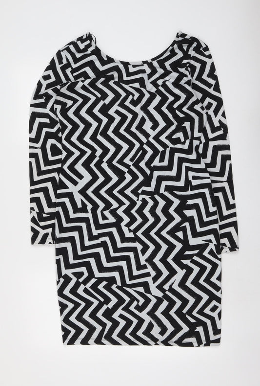 H&M Womens Black Geometric Polyester A-Line Size L Round Neck Pullover