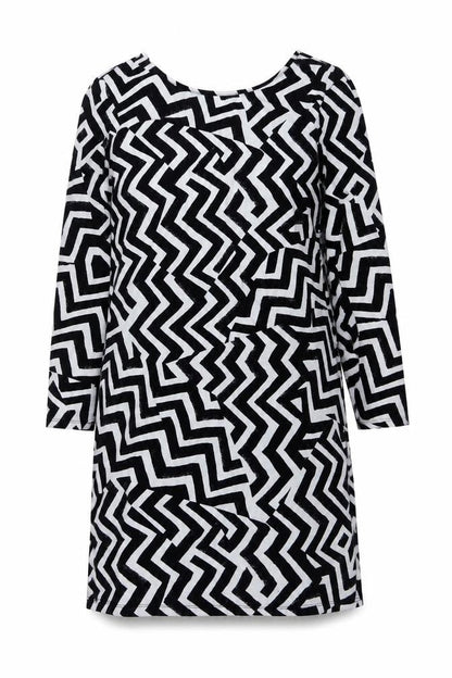 H&M Womens Black Geometric Polyester A-Line Size L Round Neck Pullover