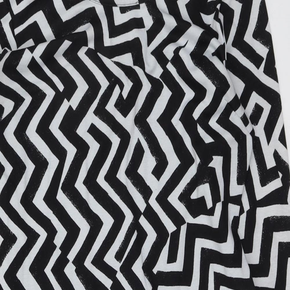H&M Womens Black Geometric Polyester A-Line Size L Round Neck Pullover