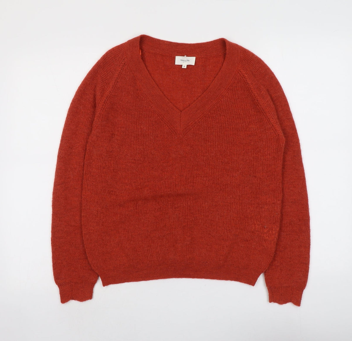 Grace&Mila Womens Red V-Neck Acrylic Pullover Jumper Size S