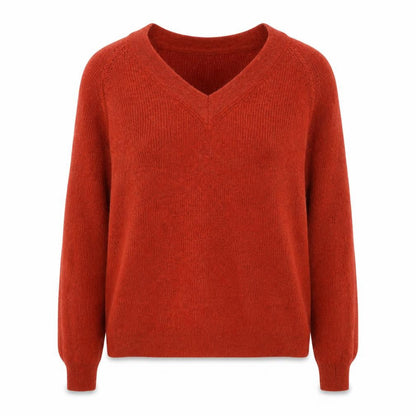 Grace&Mila Womens Red V-Neck Acrylic Pullover Jumper Size S