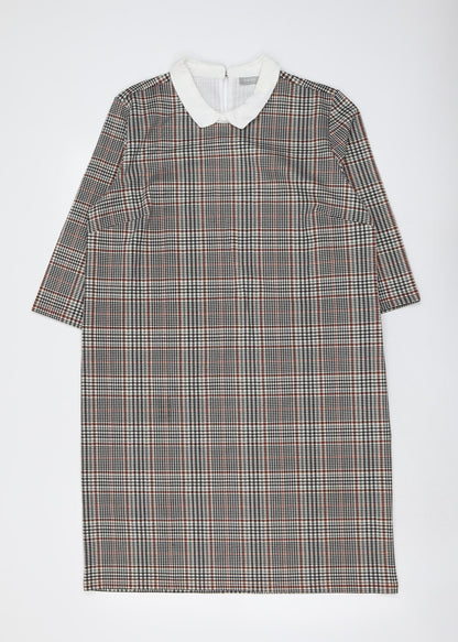 Fransa Womens Black Plaid Polyester A-Line Size L Collared Button