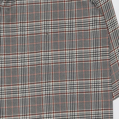Fransa Womens Black Plaid Polyester A-Line Size L Collared Button