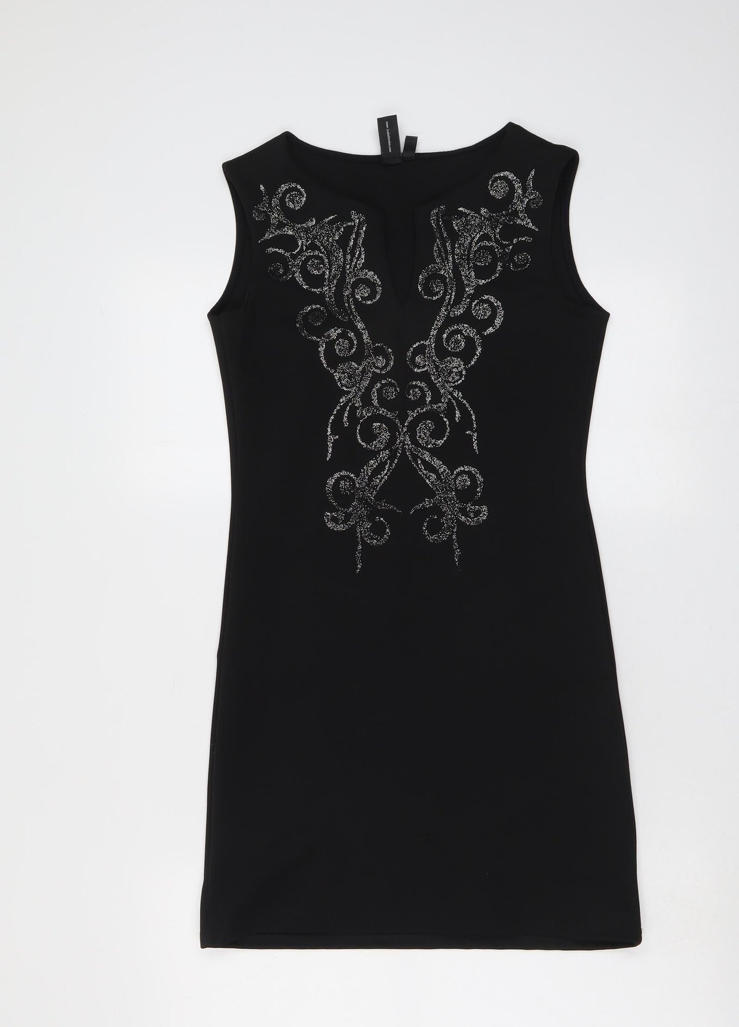 Izabel Womens Black Geometric Polyester A-Line Size 10 V-Neck Pullover
