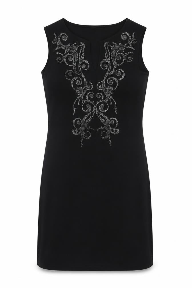Izabel Womens Black Geometric Polyester A-Line Size 10 V-Neck Pullover