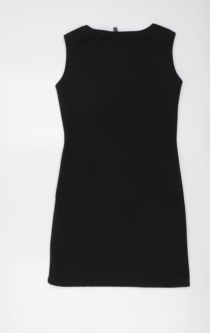 Izabel Womens Black Geometric Polyester A-Line Size 10 V-Neck Pullover