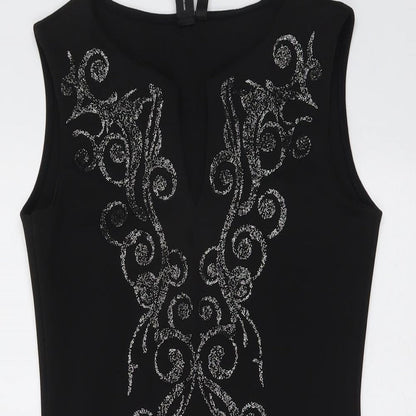 Izabel Womens Black Geometric Polyester A-Line Size 10 V-Neck Pullover