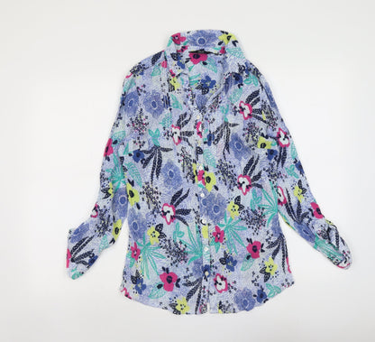 EWM Womens Blue Geometric Polyester Basic Button-Up Size 12 Collared