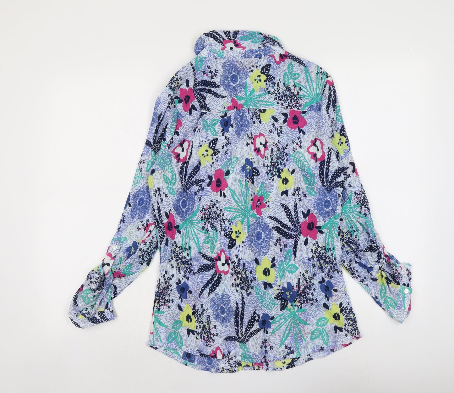 EWM Womens Blue Geometric Polyester Basic Button-Up Size 12 Collared